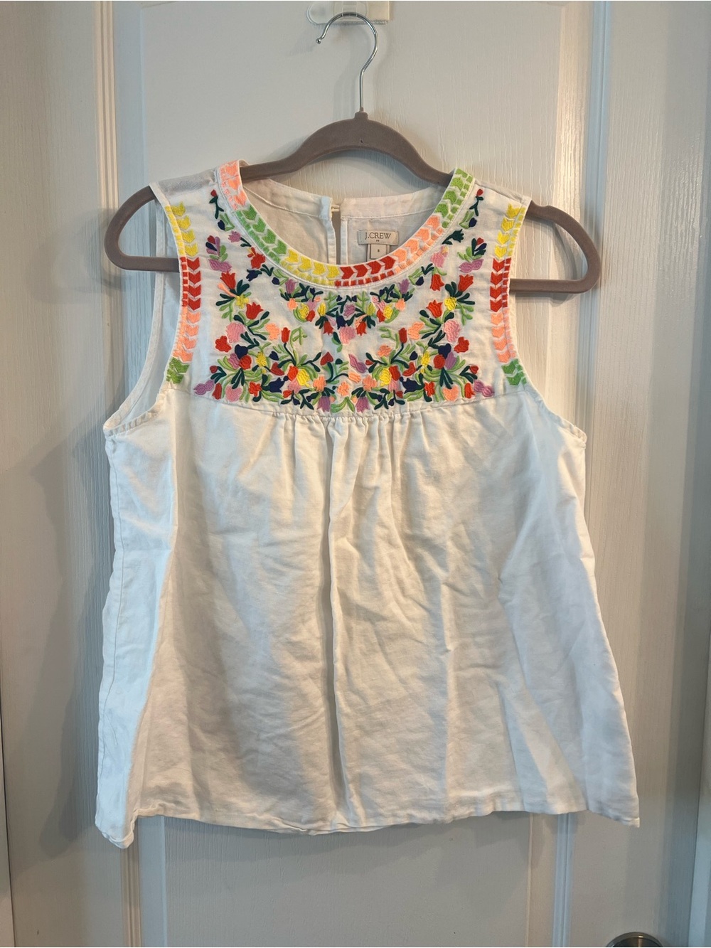 J. Crew Women’s White Embroidered Sleeveless Tank